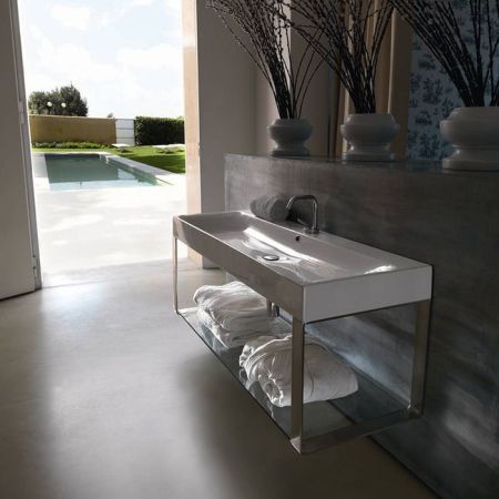 KERASAN Cento Металлическая структура подвесная со стеклянной полкой 120x45см, хром (упаковка-2 коробки)