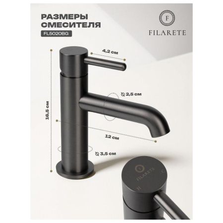 Смеситель для раковины FILARETE Roun FL5020BG, графит