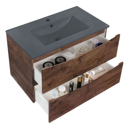 База под керамическую раковину Mia 750 подвесная, 2 выкатных ящика soft close, R.Wood, артикул VMC-2MC750RW