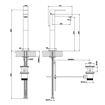 Gessi Rettangolo Смеситель для раковины с донным клапаном и высоким изливом 128мм, цвет: хром, артикул 11921#031