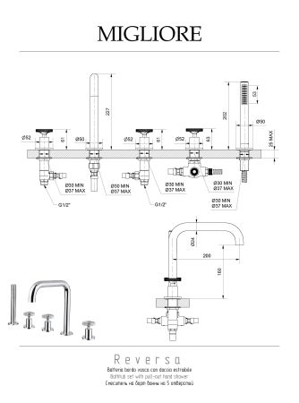REVERSA См-ль на борт ванны, на 5 отв., золото, артикул 28204