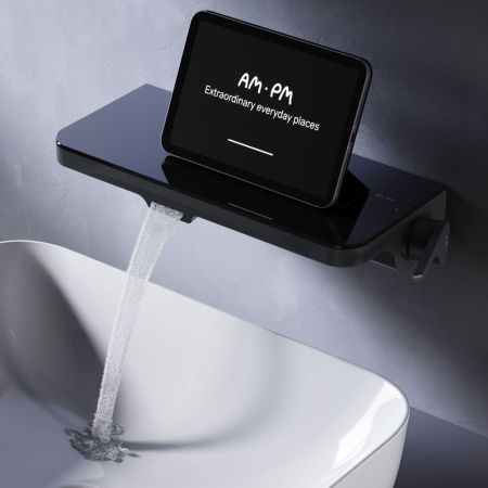 F8F72722 Func, встраиваемый смеситель на раковину с полкой и каскадным изливом, черный, артикул F8F72722