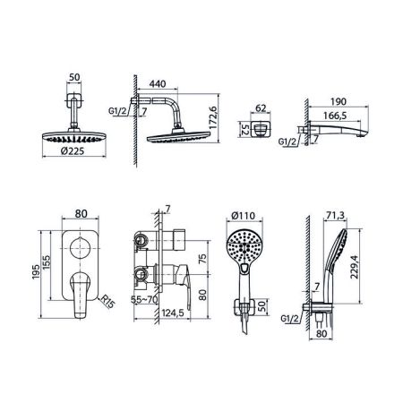 Душевая система с тропическим душем, ручным душем и изливом IDDIS Ray белый матовый (RAYWT03i68), артикул RAYWT03i68