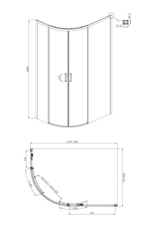 Душевой уголок Ambassador Queen 11011103R-ST4, полукруглый, угловой трап, 120х80
