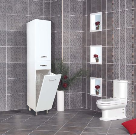 Пенал Onika Модерн 40 напольный, белый, с бельевой корзиной, правый, артикул 404010