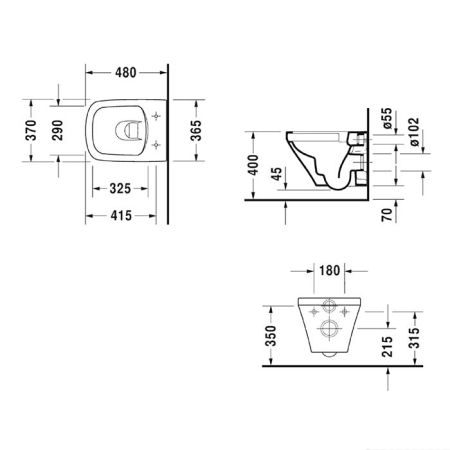 Duravit DuraStyle Унитаз подвесной 480мм, compact,  Rimlessess, wash down, 4,5L, артикул 2571090000