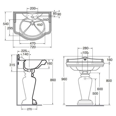 AZZURRA JUBILAEUM Раковина накладная  72х54х32 см, с 3 отв. под смеситель , цвет белый