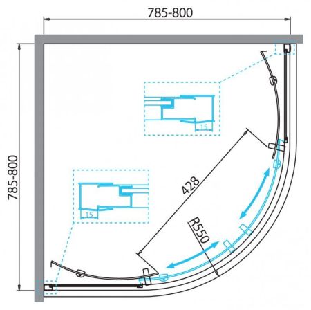 Душевой уголок BELBAGNO DUE-R-2, артикул DUE-R-2-90-P-Cr