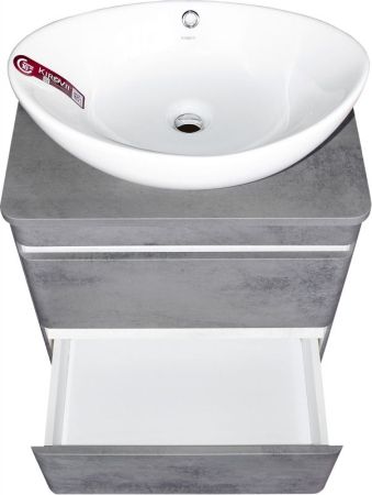 Тумба подвесная "Атлантика 60", Люкс бетон темный, (2 ящ.), со столешницей, PLUS