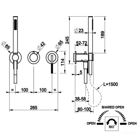 GESSI INGRANAGGIO Смеситель встраиваемый, однорычажный, с переключателем на 2 положения, держатель с подводом воды, ручн душ, шланг 1500 мм, цвет хром, артикул 63545#031