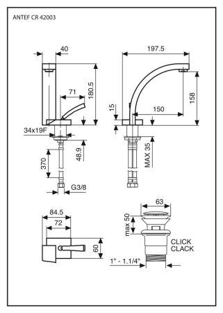 Смеситель Antef с донным клапаном "click-clack" для раковины, цвет хром
