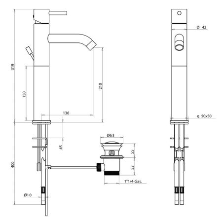 Bongio T-Square Смеситель для раковины с высоким изливом, цвет хром