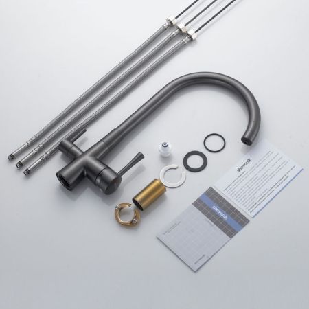 Смеситель для кухни с подключением фильтра Shevanik S428T, оружейная сталь, артикул S428T