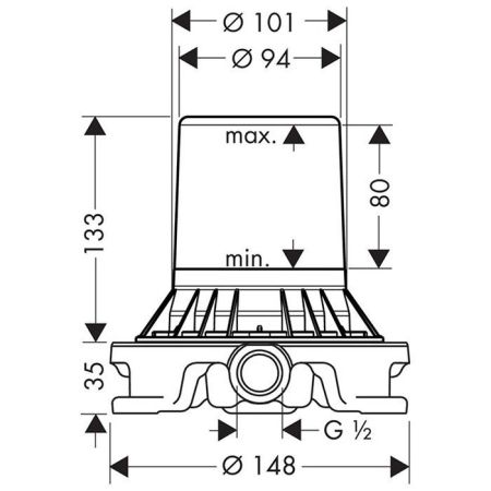 Внутренняя часть, Axor, назначение-для смесителя, стандарт подвода воды-1/2", для установки на полу без покрытия, подходит для всех наружных частей напольных смесителей, за исключением Axor Мontreux, артикул 10452180