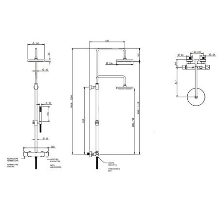 Bongio T Mix Душевая стойка с термостатическим смесителем и ручным душем, цвет Nichel Spazzolato