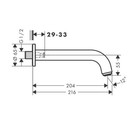 Излив, Hansgrohe, Vernis Blend, для ванны, монтаж-настенный, вынос излива, мм-204, стандарт подводки-1/2", цвет-чёрный матовый, артикул 71420670