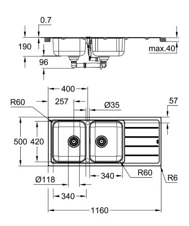 Мойка GROHE K500 с корзинчатым вентилем, нержавеющая сталь (31588SD1), артикул 31588SD1
