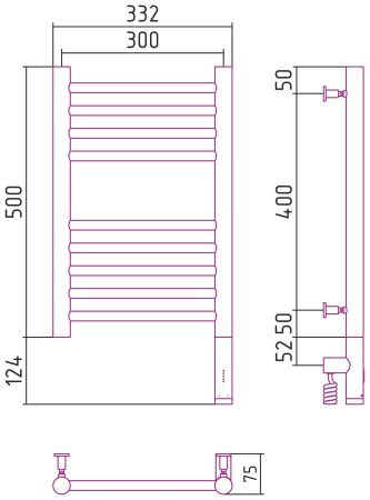 Полотенцесушитель электрический "БОГЕМА 3.0" прямая 500х300 / МЭМ правый (Золото)
