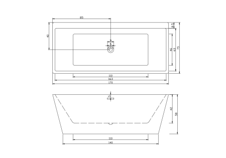 Ванна LUGANO акриловая отдельностоящая Cerutti SPA (170х750х580), артикул CT9344