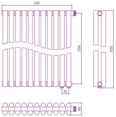 Отопительный радиатор ЭСТЕТ-11 н/ж EU50 1200х495 / 11 сек (Матовое ЗОЛОТО)