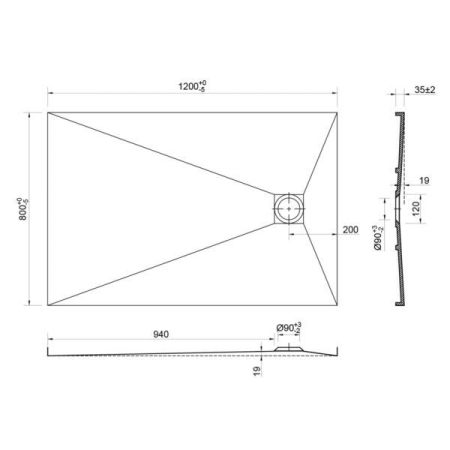 Душевой поддон из искусственного камня Vincea VST-2SR28012B 120x80 Черный матовый без сифона, артикул VST-2SR28012B
