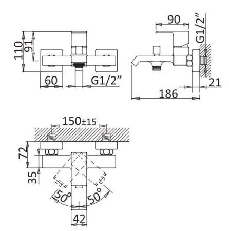 Смеситель для ванны и душа CEZARES PORTA-VM, артикул PORTA-VM-BIO