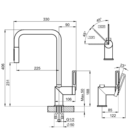 Смеситель для кухни GRANULA с выдвижным изливом (8173, ГРАФИТ), артикул 8173, ГРАФИТ