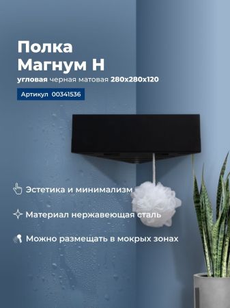 Полка Aquanet Магнум Н 28x28 черная матовая, угловая, артикул 00341536