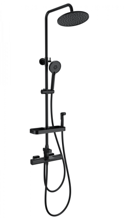 Душевая система с термостатом WONZON & WOGHAND Plate, Черный матовый (WW-C3017-A1-MB), артикул WW-C3017-A1-MB