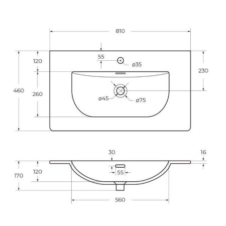 Керамическая раковина CZR-8070-75, 760x460x140, артикул CZR-8070-75