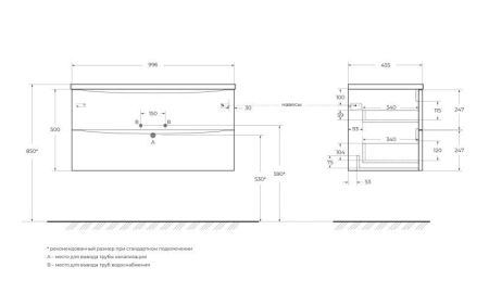Мебель для ванной комнаты BELBAGNO ACQUA-1000-2C-SO, артикул BB1000/455-LV-MR-ALR