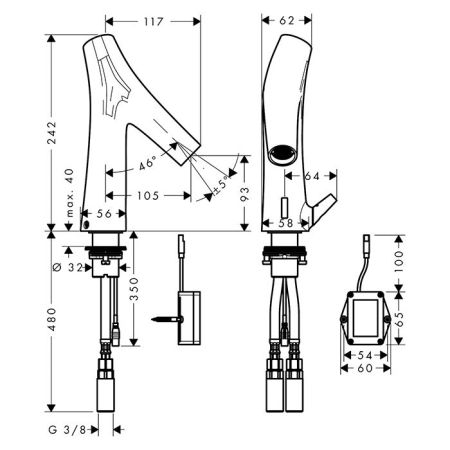 AX Starck Organic Cмес для раковины электр , цвет сталь, артикул 12171800