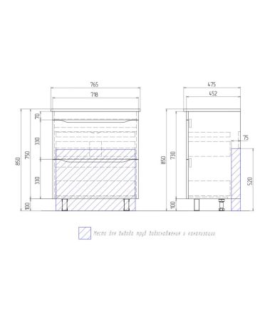 Тумба под раковину напольная VIGO Grani tn.GRI.OSK.75.2Y, 75 см, артикул tn.GRI.OSK.75.2Y