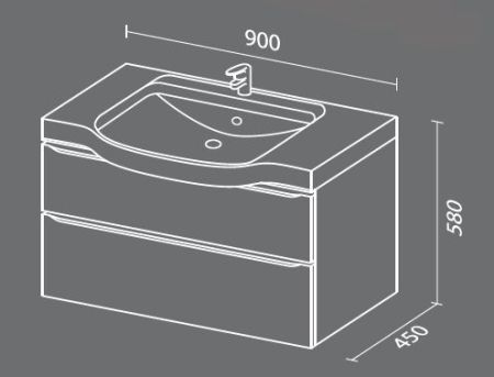 Тумба с раковиной SanVit Тандем 90 ktandem90 с фактурой под дерево подвесная Шелк Сталь, артикул ktandem90
