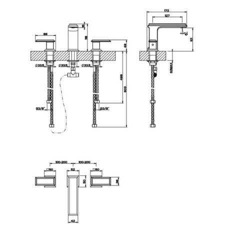 Gessi Eleganza Смеситель для раковины на 3 отверстия, без донного клапана, цвет: шлифованное золото, артикул 46011#087