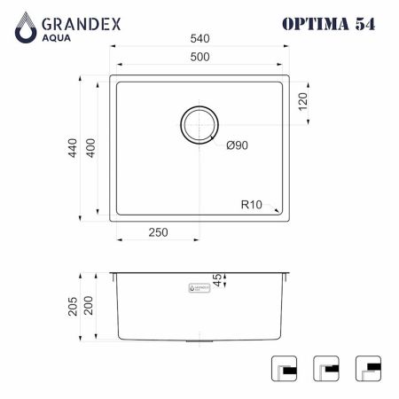 Кухонная мойка Grandex Aqua Optima 5011363, графит, артикул 5011363