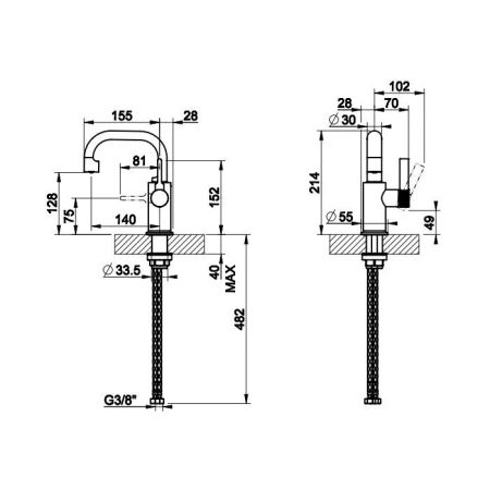 Gessi Inciso Смеситель для раковины без донного клапана, с соединительными шлангами, цвет: хром
