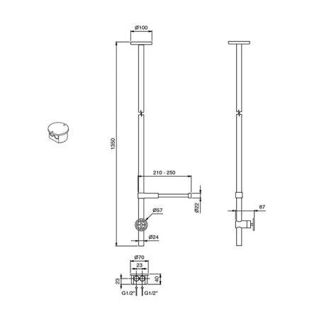 Fantini Fontane Bianche Смеситель для раковины, потолочный, без донного клапана, излив 1350мм, (наружняя часть), цвет: Matt Gun Metal PVD, артикул 47 P5 P404B