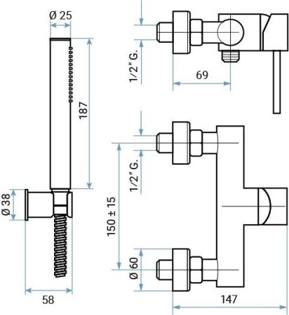 Emmevi Piper, однорычажный смеситель для душа с набором для душа, цвет хром