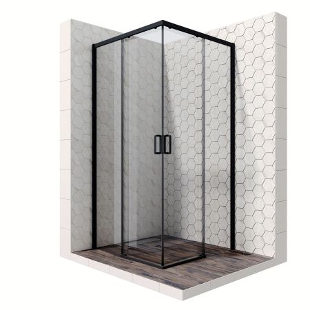 Душевой уголок Ambassador Queen Black 11011203-ST5, квадратный, линейный трап, 90х90, артикул 11011203-ST5