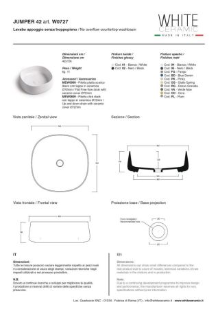 White Ceramic Jumper, накладная квадратная раковина 42x42x15h см, цвет белый глянцевый, артикул W072701