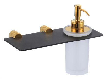 Дозатор для жидкого мыла с полочкой S-002131HB, черный/золото, артикул S-002131HB