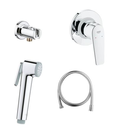 Готовый комплект для гигиенического душа GROHE BauFlow: встраиваемый смеситель, гигиенический душ со шлангом и держателем, хром (NH0001)