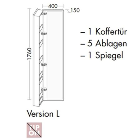 BURGBAD SYS30 Шкаф 400х150х1760 мм, подвесной, 1 зеркало, 5 полок,  левый,  цв белый глянцевый, артикул SPDH040L461