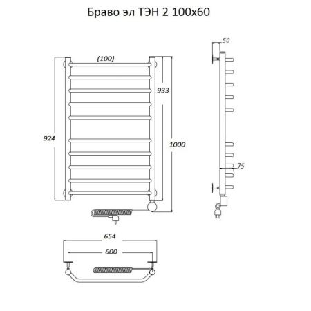 Электрический полотенцесушитель Тругор Браво 2 элТЭН 100x60 Хром, артикул Браво2/элТЭН10060