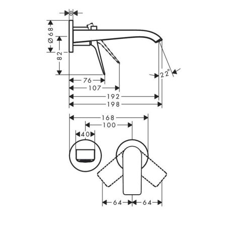 Смеситель для раковины, Hansgrohe, Vivenis, тип открывания воды-однорычажный, тип регулирования воды-керамический картридж, монтаж-встраиваемый, отверстия для монтажа-2, вынос излива, мм-192, внутренняя часть-необходимо заказать, цвет-черный матовый, артикул 75050670