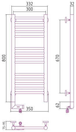 Полотенцесушитель электрический "БОГЕМА 2.0" прямая 800х300 / МЭМ левый (Состаренная ЛАТУНЬ), артикул 051-5204-8030
