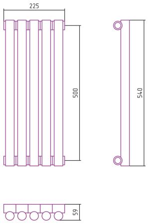 Отопительный радиатор ЭСТЕТ-1 н/ж 500х225 / 5 сек (МУАР Темный Титан), артикул 15-0301-5005