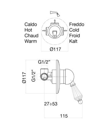 Смеситель для душа Fiore IMPERIAL- SKY  (SWAROVSKI®) 82CO5130, хром/золото, артикул 82CO5130
