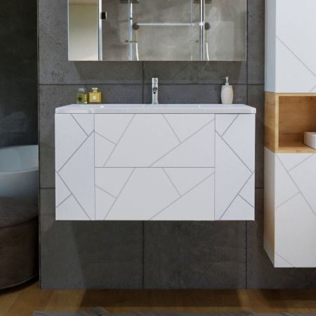 Тумба под раковину подвесная Бриклаер КРИСТАЛЛ белый, 100 см, артикул 4627125415920